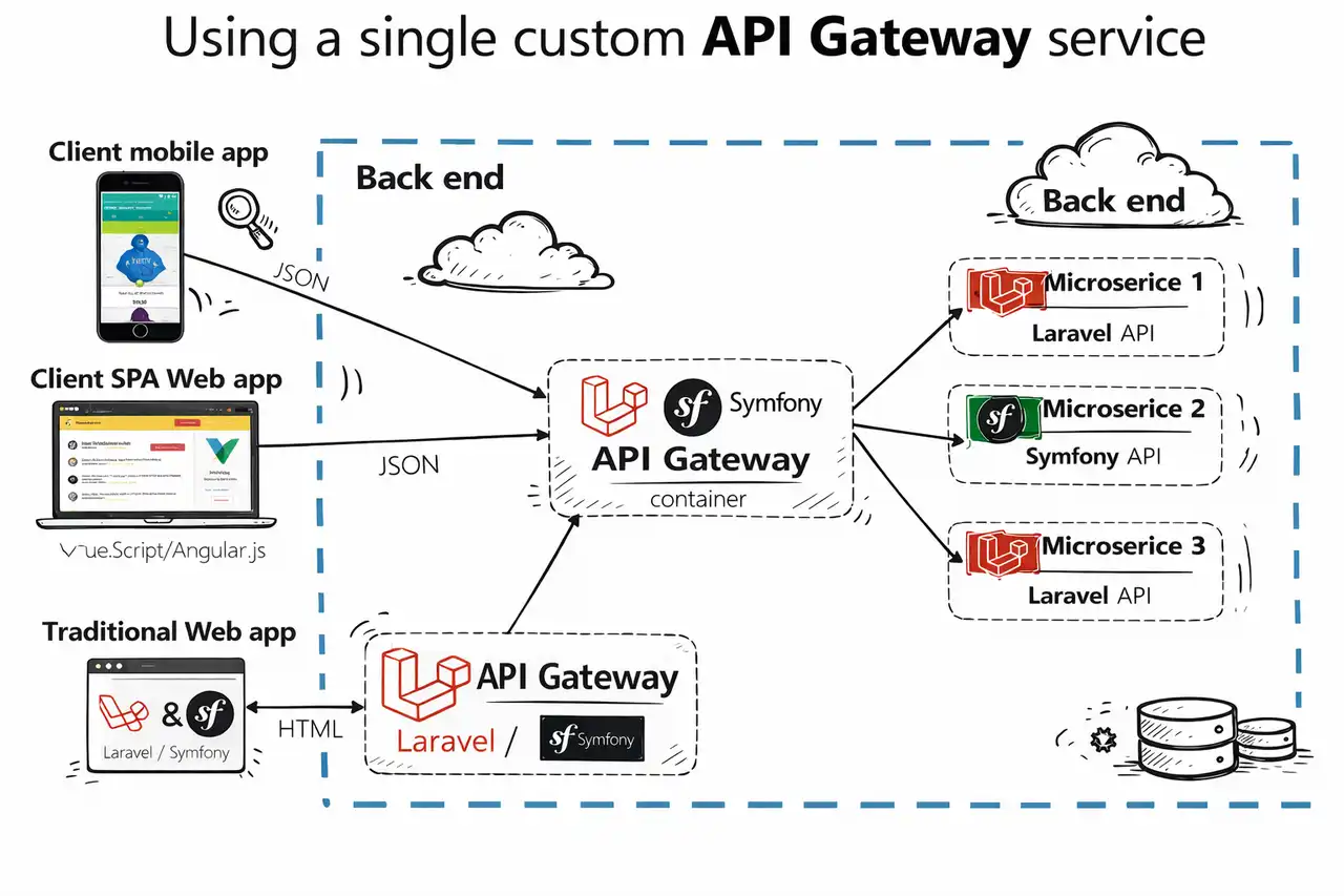 Illustration of custom api development using php frameworks, laravel and symfony