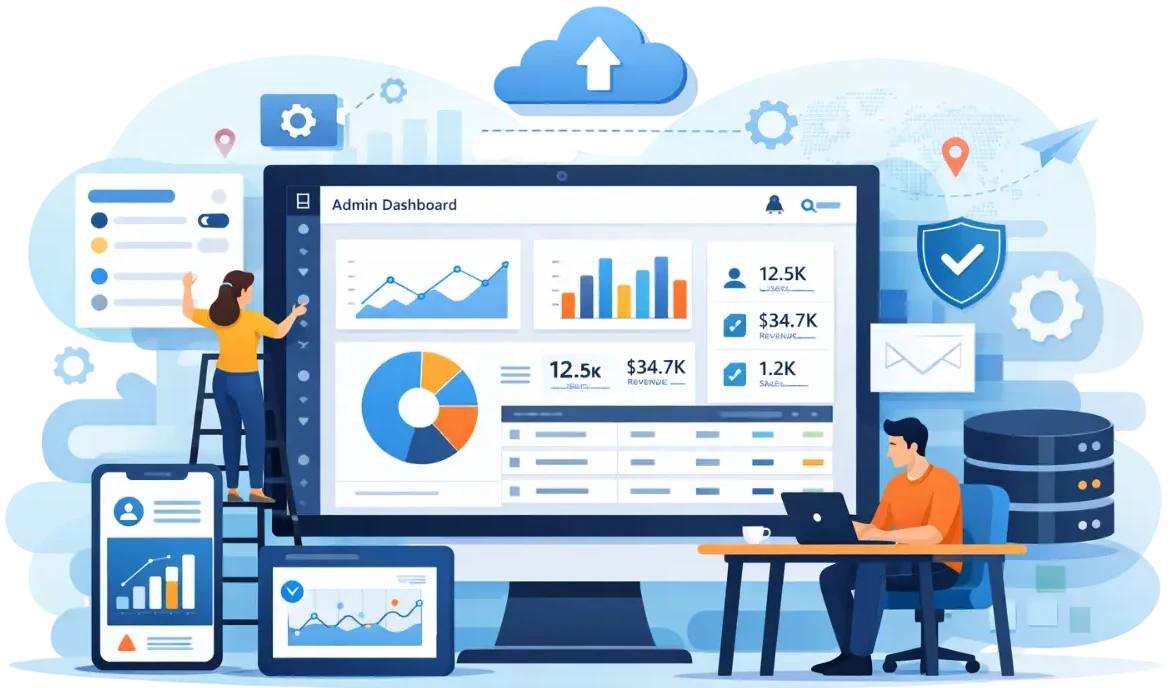 Illustration of admin panel and dashboard development